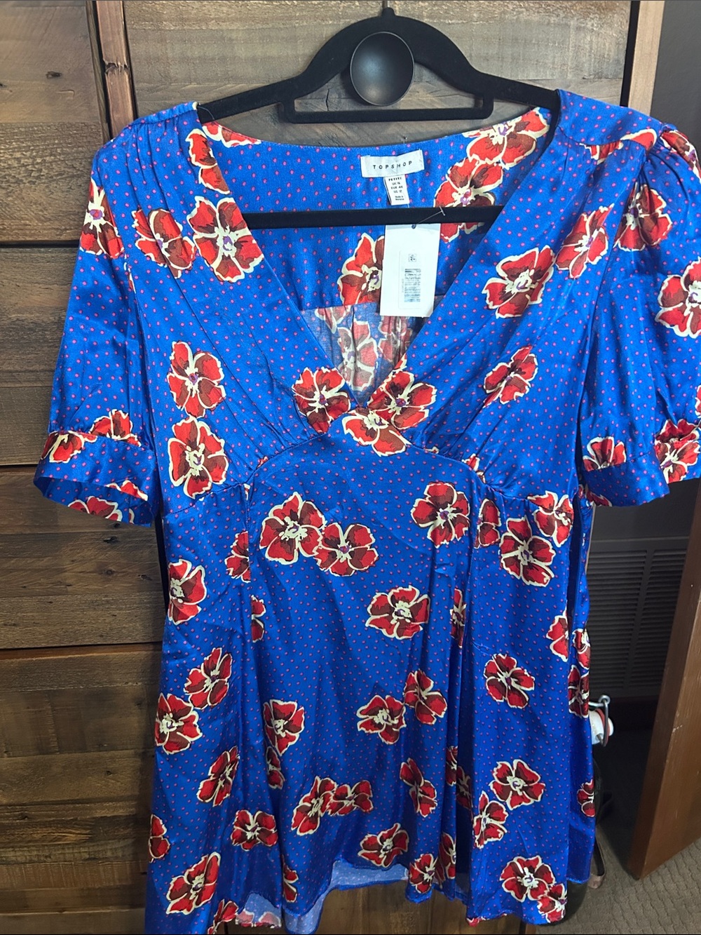 NWT Topshop Blue V-Neck Floral Short Sleeve Dress